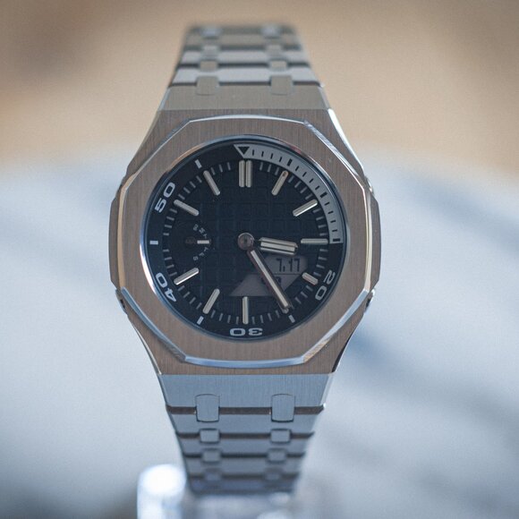 (Brand New) Casio G-Shock GA-2100 Full Mod Stainless Steel with Blue Waffle Face - Picture 7 of 17